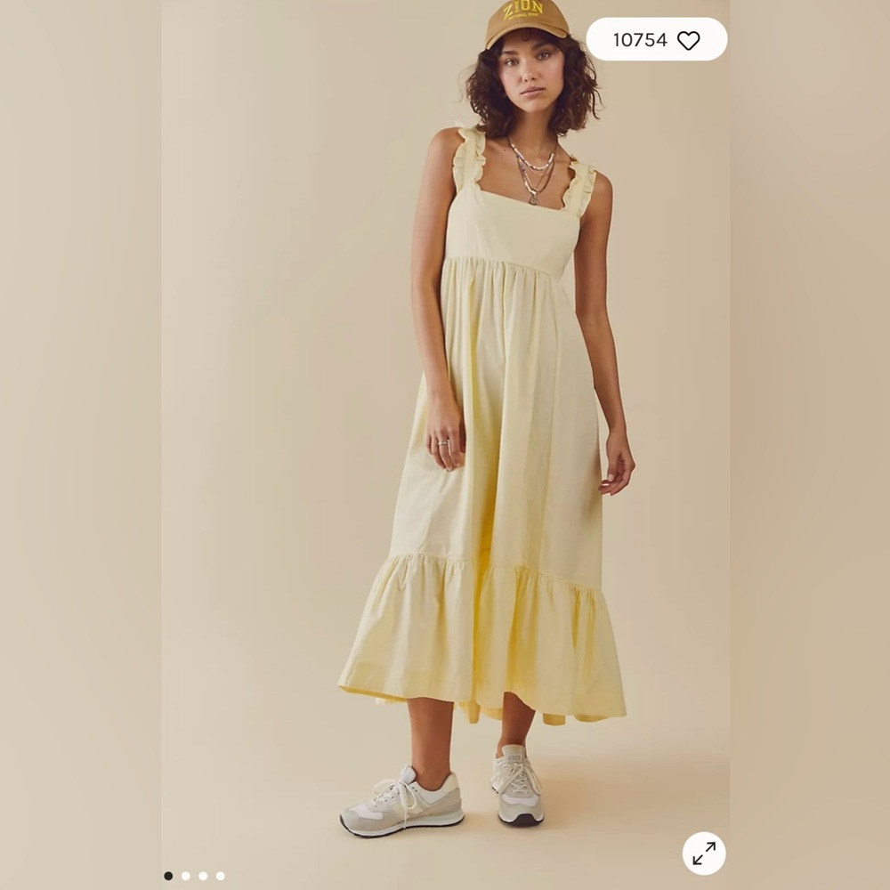 Square-Neck Ruffled Strap Midi Dress in Light Yellow